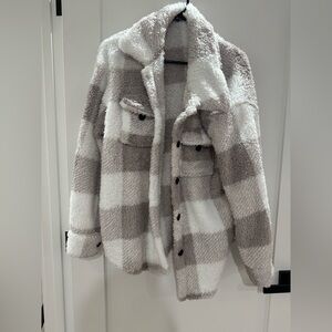 Plaid Sherpa Jacket - Gray and White